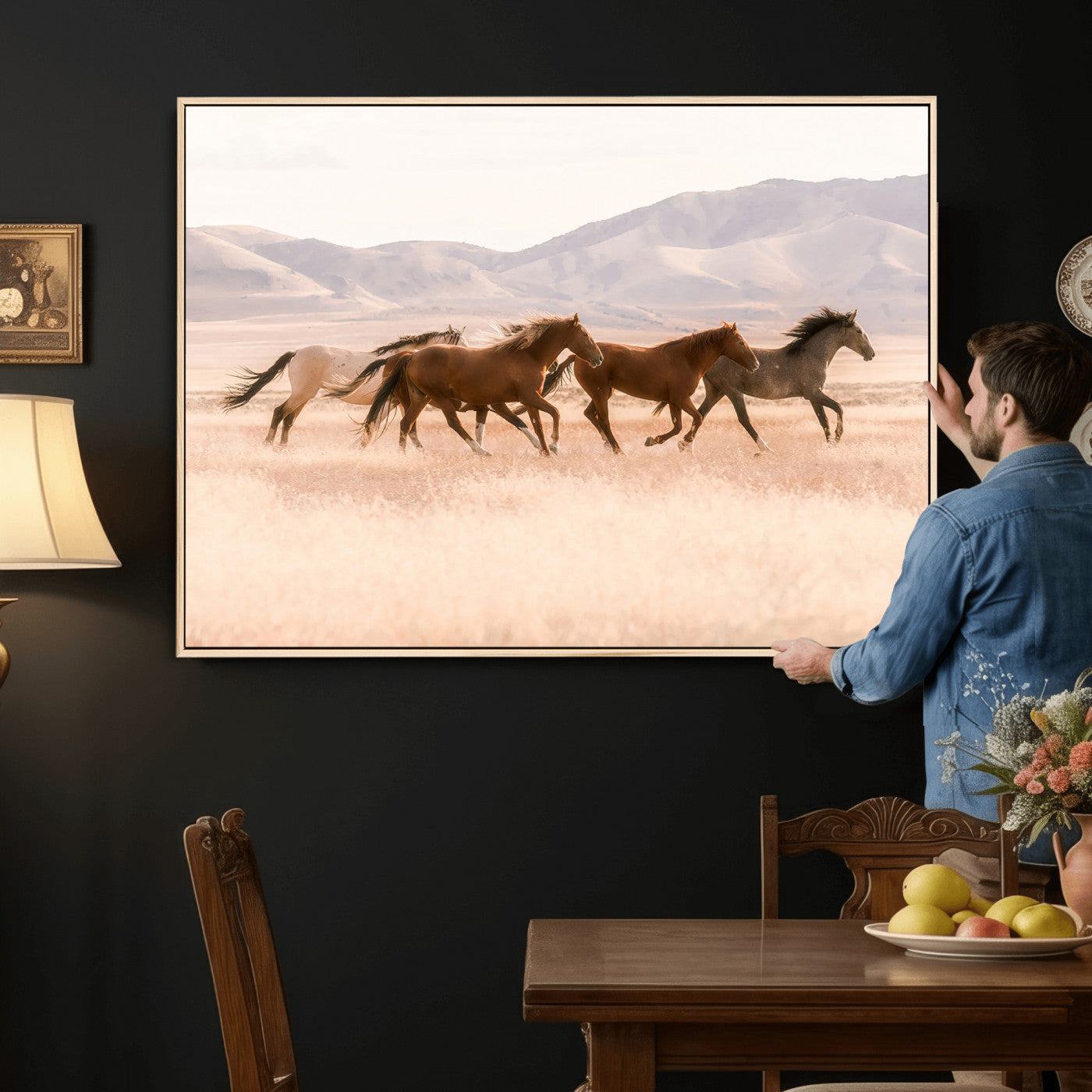 HORSESH-MGV-CV-36X24 - Wild Horses Wall Art – Running Freedom Canvas Print, Graceful Movement, Outdoor Landscape, Nature’s Power and Spirit, Home or Office Decor