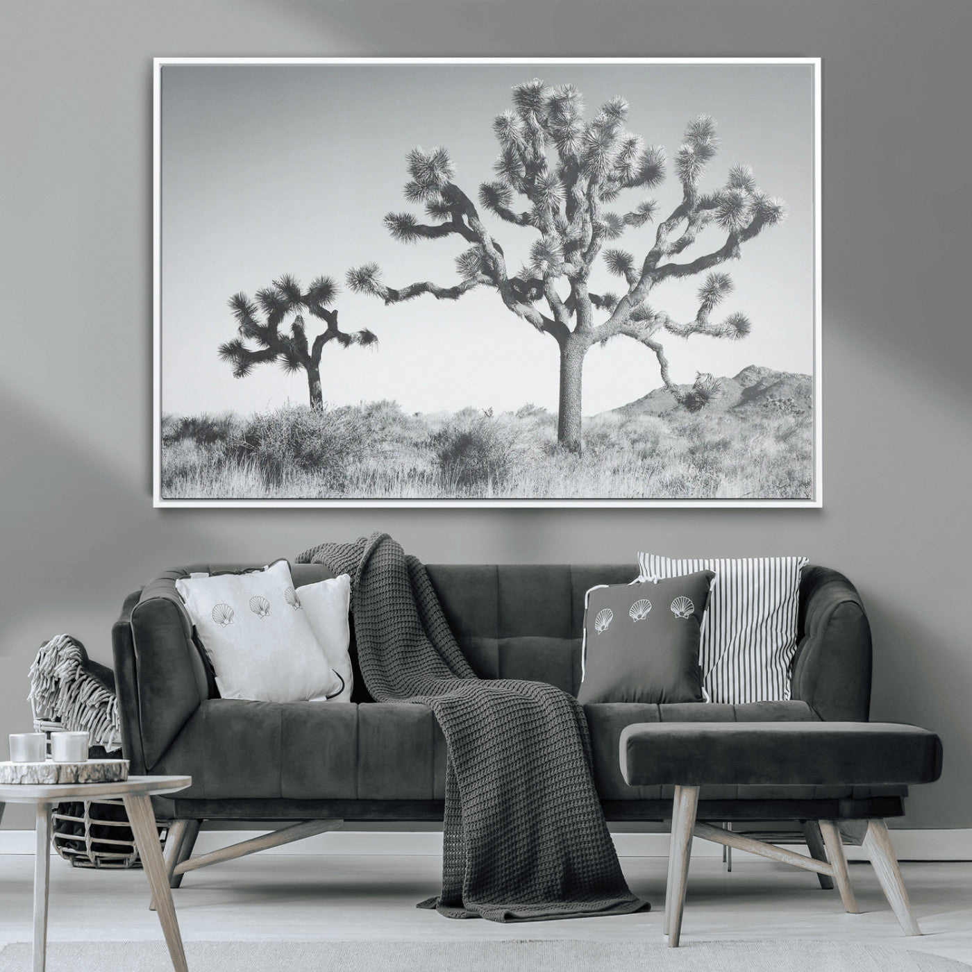 MGV-FC-36X24 - Joshua Tree Wall Art Canvas Print, Framed Black White Landscape Art Picture Print, Desert Tree Decor Perfect Southwestern Decor Artwork