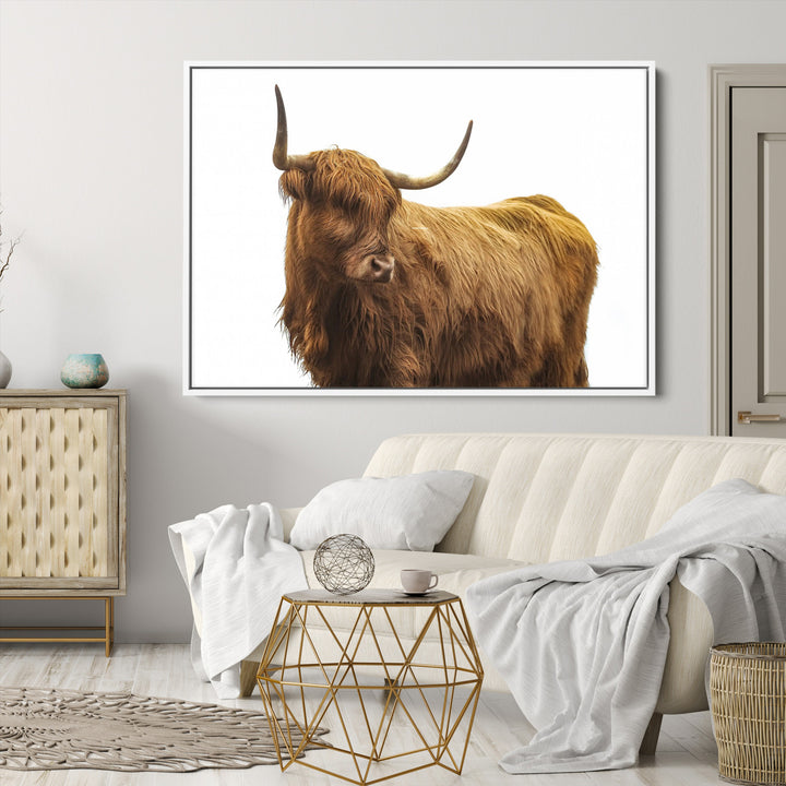 Highland Cow Wall Art Canvas Print, Scottish Bull Print, Framed Rustic Farmhouse Art Print, Large Country Animal Printing Perfect for Farmhouse Decor