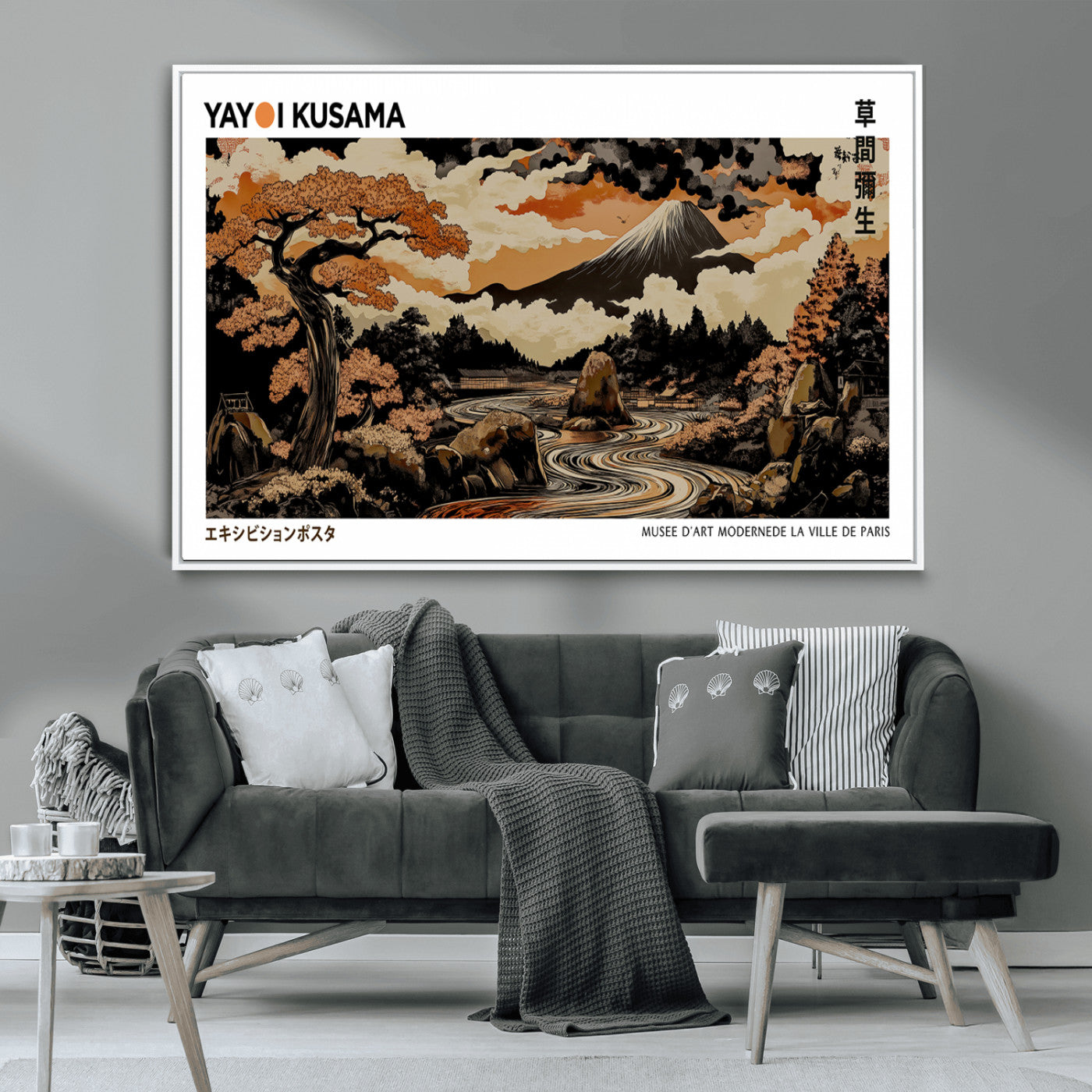 MGV-FC-36X24 - Modern Japanese Wall Art Print Yayoi Kusama Canvas Wall Art Abstract Mount Fuji Canvas Print