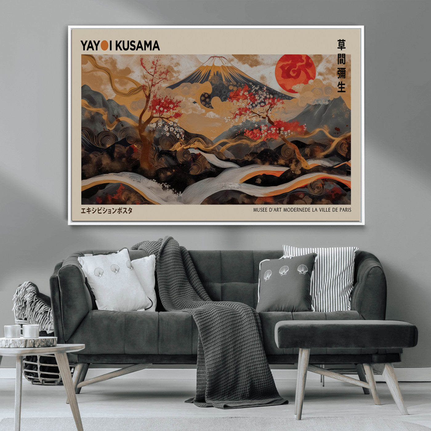 MGV-FC-36X24 - Modern Japanese Wall Art Print Yayoi Kusama Canvas Wall Art Abstract Mount Fuji Canvas Print