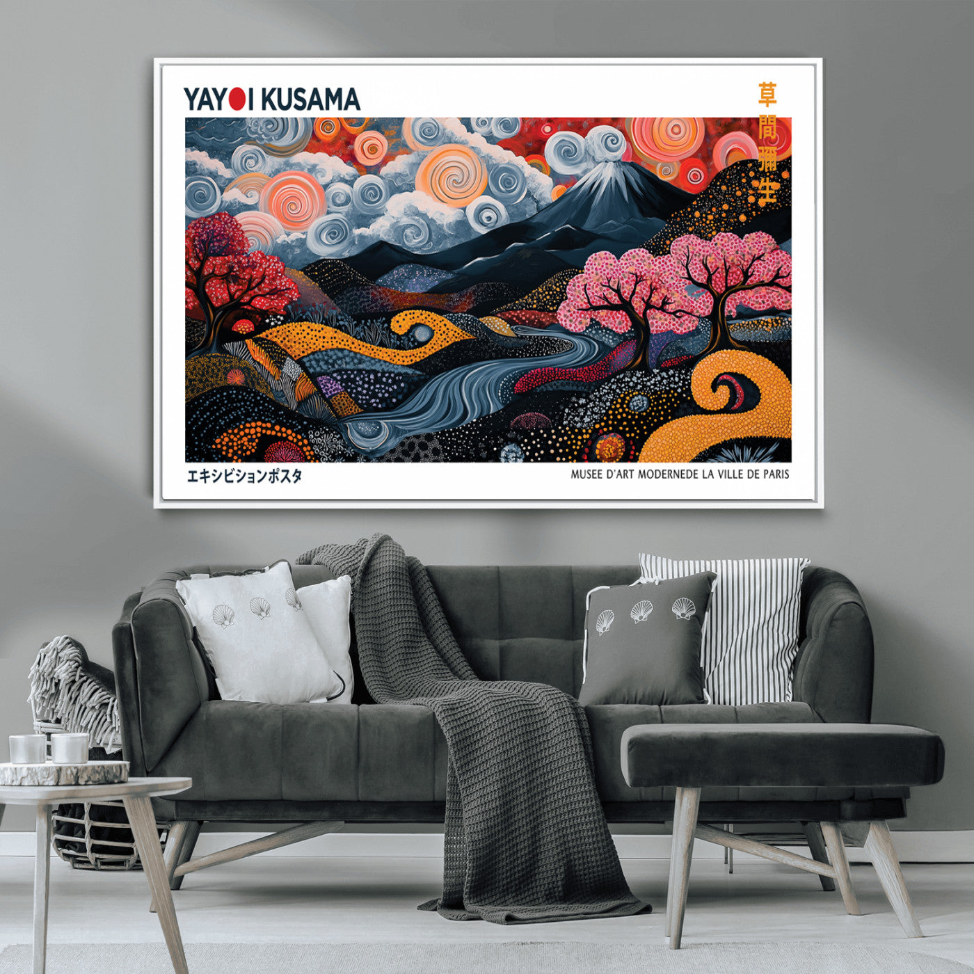 MGV-FC-36X24 - Modern Japanese Wall Art Print Yayoi Kusama Canvas Wall Art Abstract Mount Fuji Canvas Print