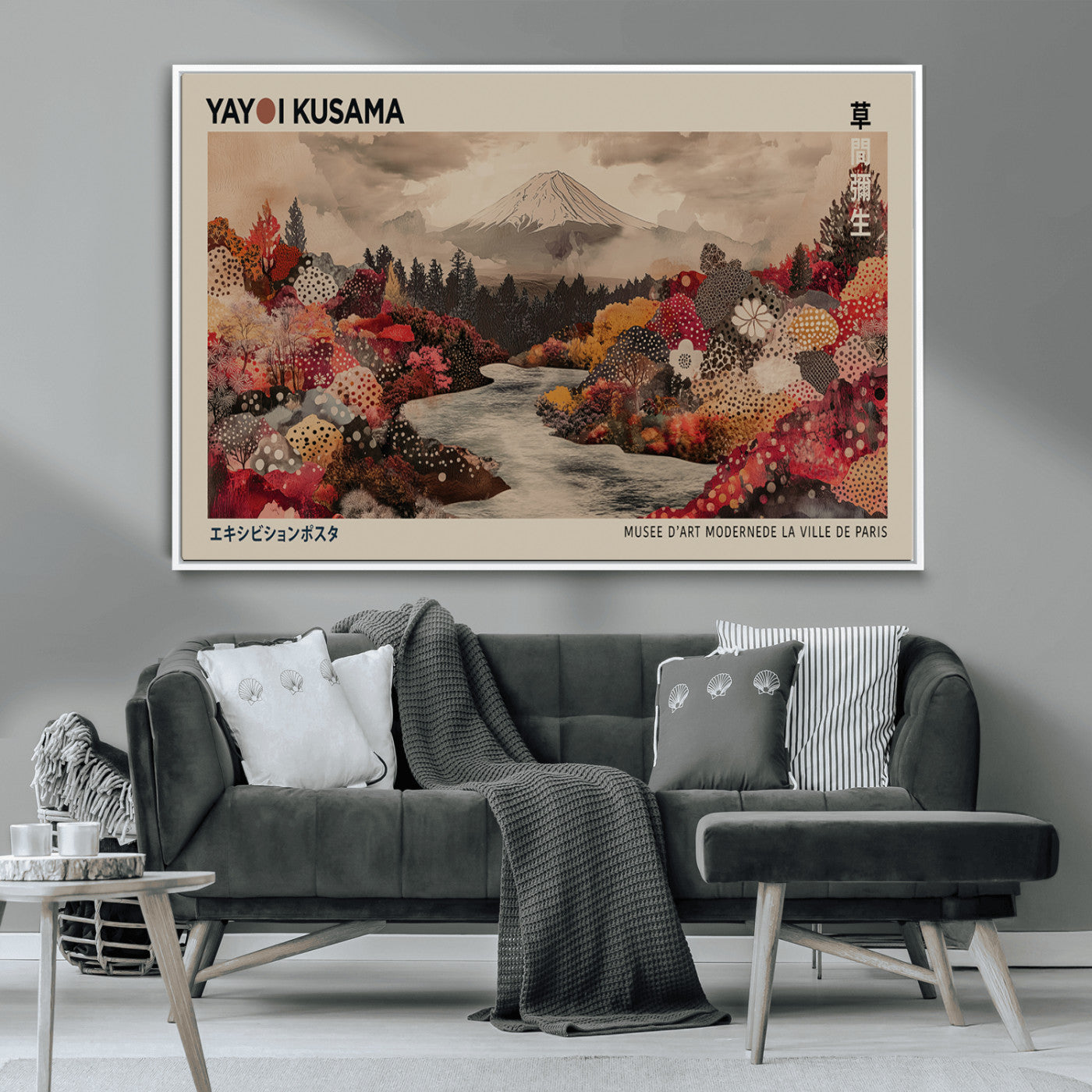 MGV-FC-36X24 - Modern Japanese Wall Art Print Yayoi Kusama Canvas Wall Art Abstract Mount Fuji Canvas Print