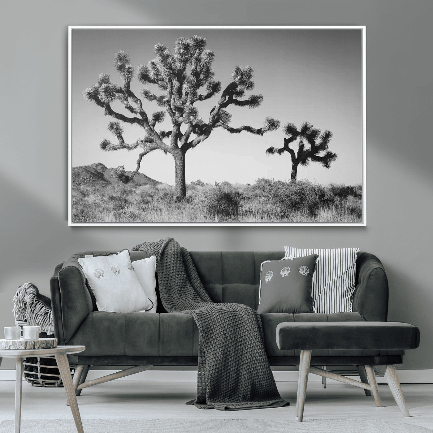 MGV-FC-36X24 - Joshua Tree Wall Art Canvas Print, Framed Monochrome Desert Art Picture Print, Minimalist Nature Scene Perfect Southwestern Minimalist Decor Artwork