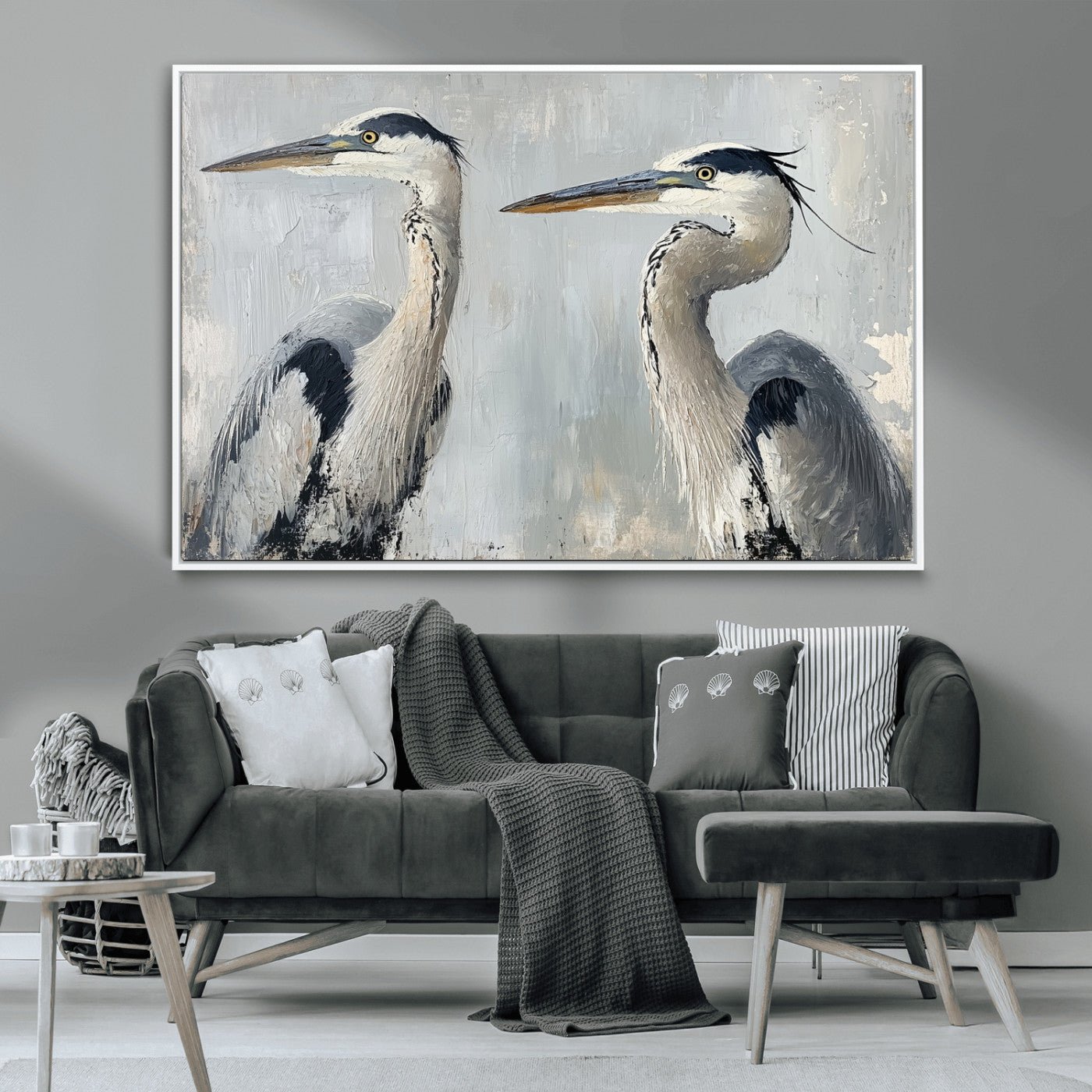 MGV-FC-36X24 - Bird Canvas Decor Wall Art Canvas Print, Framed Coastal Bird Pair Art Picture Print, Minimalist Wildlife Wall Perfect Coastal Minimalist Decor Artwork