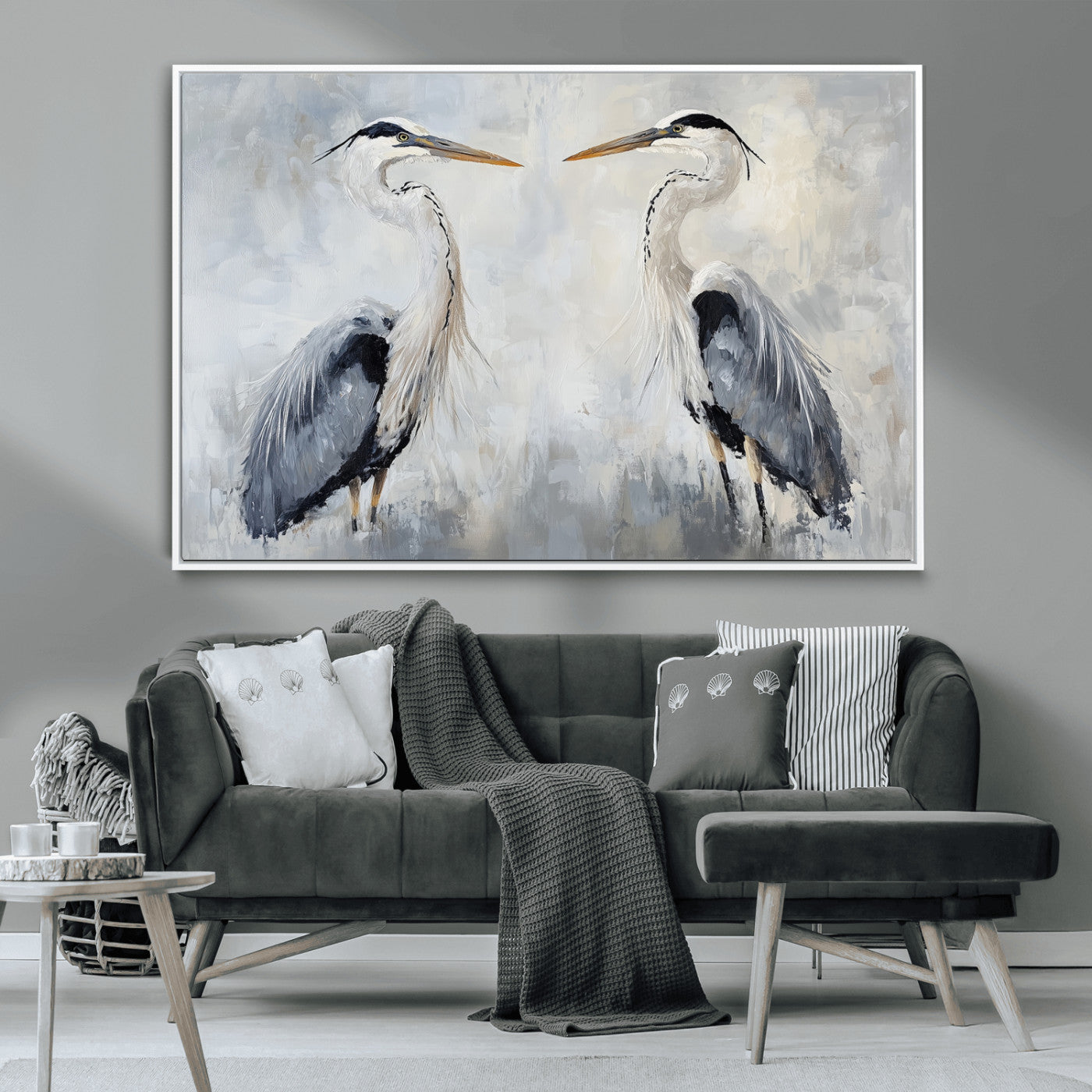 MGV-FC-36X24 - Heron Wall Art Wall Art Canvas Print, Framed Bird Canvas Decor Art Picture Print, Nature Inspired Perfect Coastal Minimalist Decor Artwork