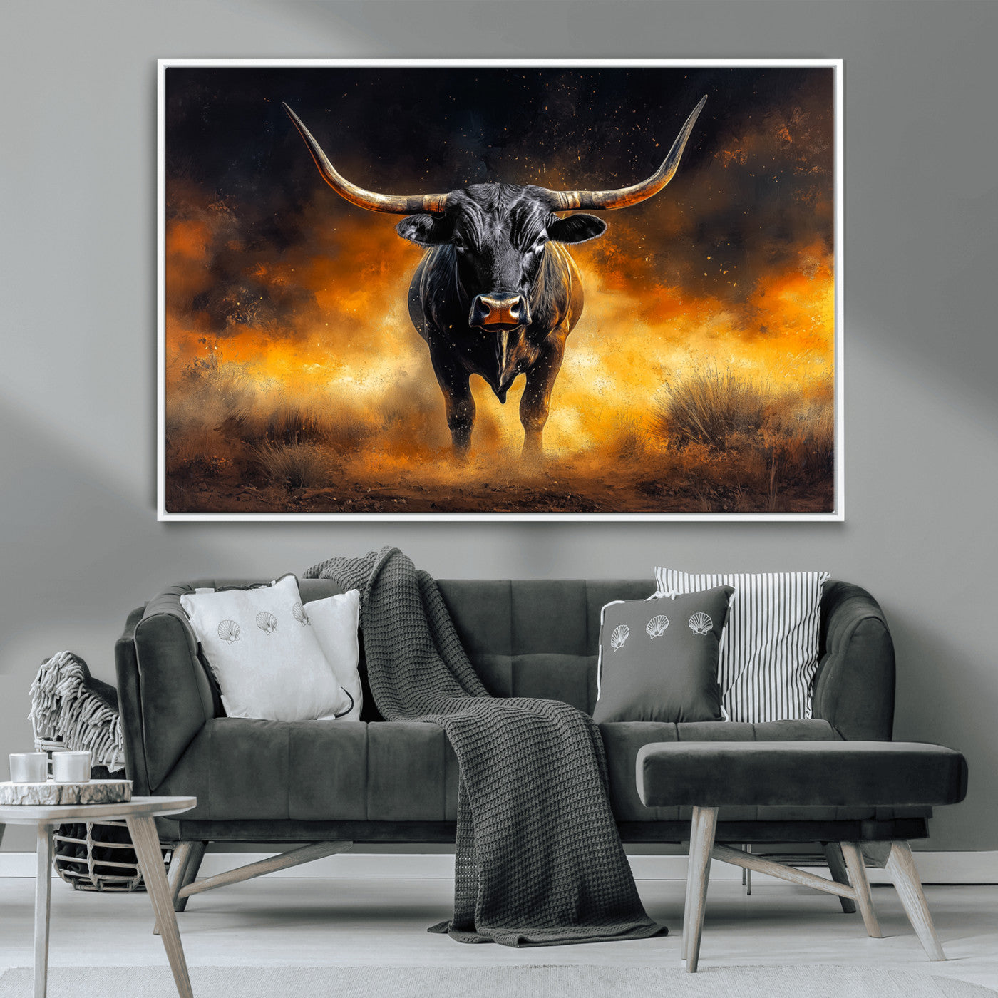 MGV-FC-36X24 - Longhorn Canvas Wall Art Canvas Print, Framed Bold Bull Wall Art Art Picture Print, Western Animal Decor Perfect Western Dramatic Decor Artwork