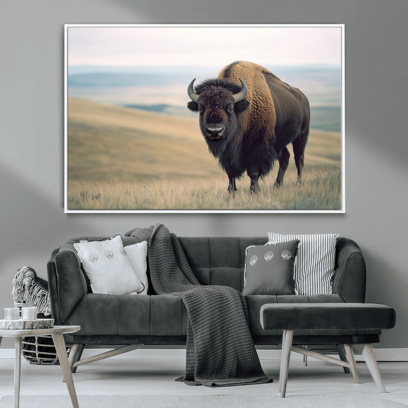 MGV-FC-36X24 - Bison Wall Art Wall Art Canvas Print, Framed Buffalo Canvas Print Art Picture Print, American Bison Decor Perfect Rustic Western Decor Artwork