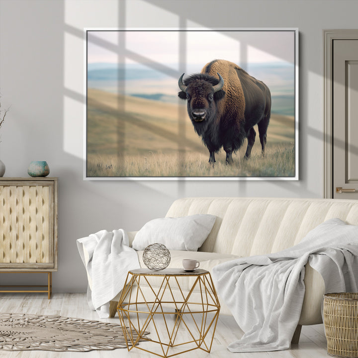 Bison Wall Art Canvas Print, Buffalo Canvas Print Print, Framed American Bison Decor Art Print, Large Frontier Style Printing Perfect