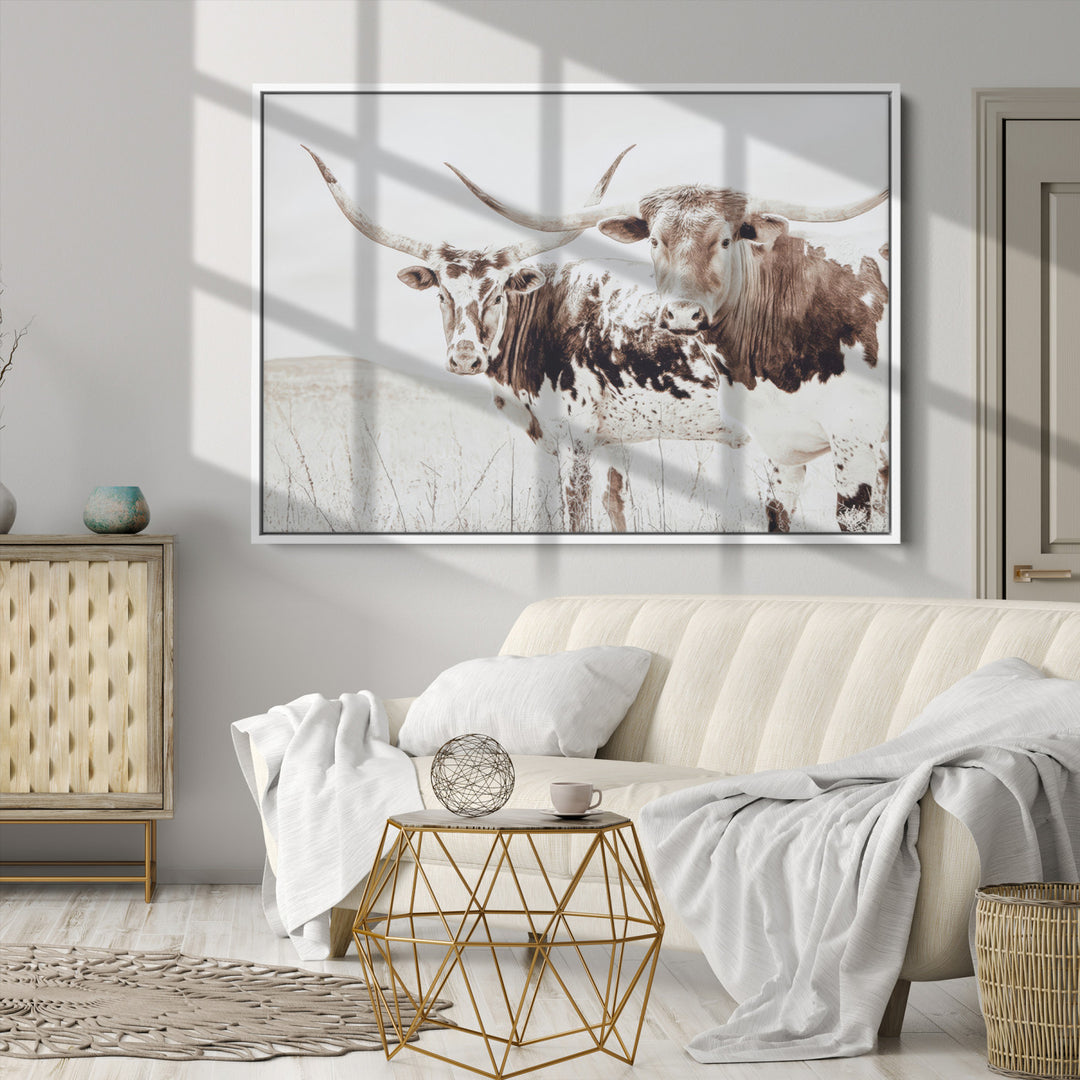 Longhorn Wall Art Canvas Print, Longhorn Wall Art Wall Art Canvas Print, Western Cow Canvas Print, Framed Rustic Farm Decor Art Print,