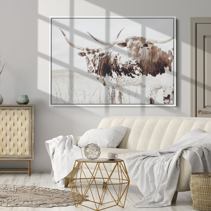 Longhorn Wall Art Canvas Print, Longhorn Wall Art Wall Art Canvas Print, Western Cow Canvas Print, Framed Rustic Farm Decor Art Print,