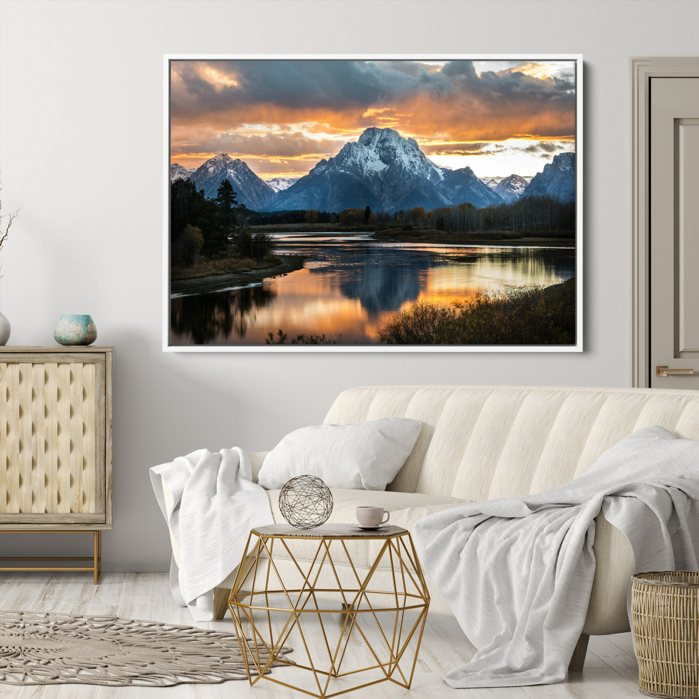 Mountain Sunset Wall Art Canvas Print, Framed Alpine Wilderness Art Picture Print, Golden Hour Perfect Wilderness Decor Artwork