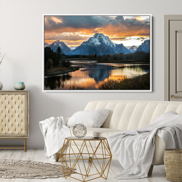 Mountain Sunset Wall Art Canvas Print, Framed Alpine Wilderness Art Picture Print, Golden Hour Perfect Wilderness Decor Artwork