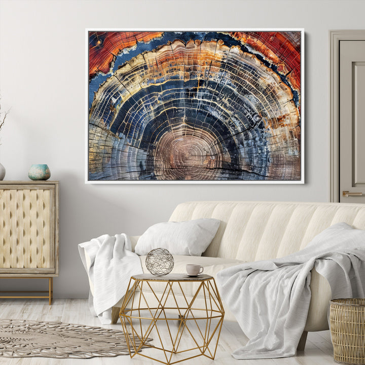 Tree Rings Canvas Wall Art Print, Framed Wood Texture Art Picture Print, Petrified Wood Perfect Modern Rustic Decor Artwork