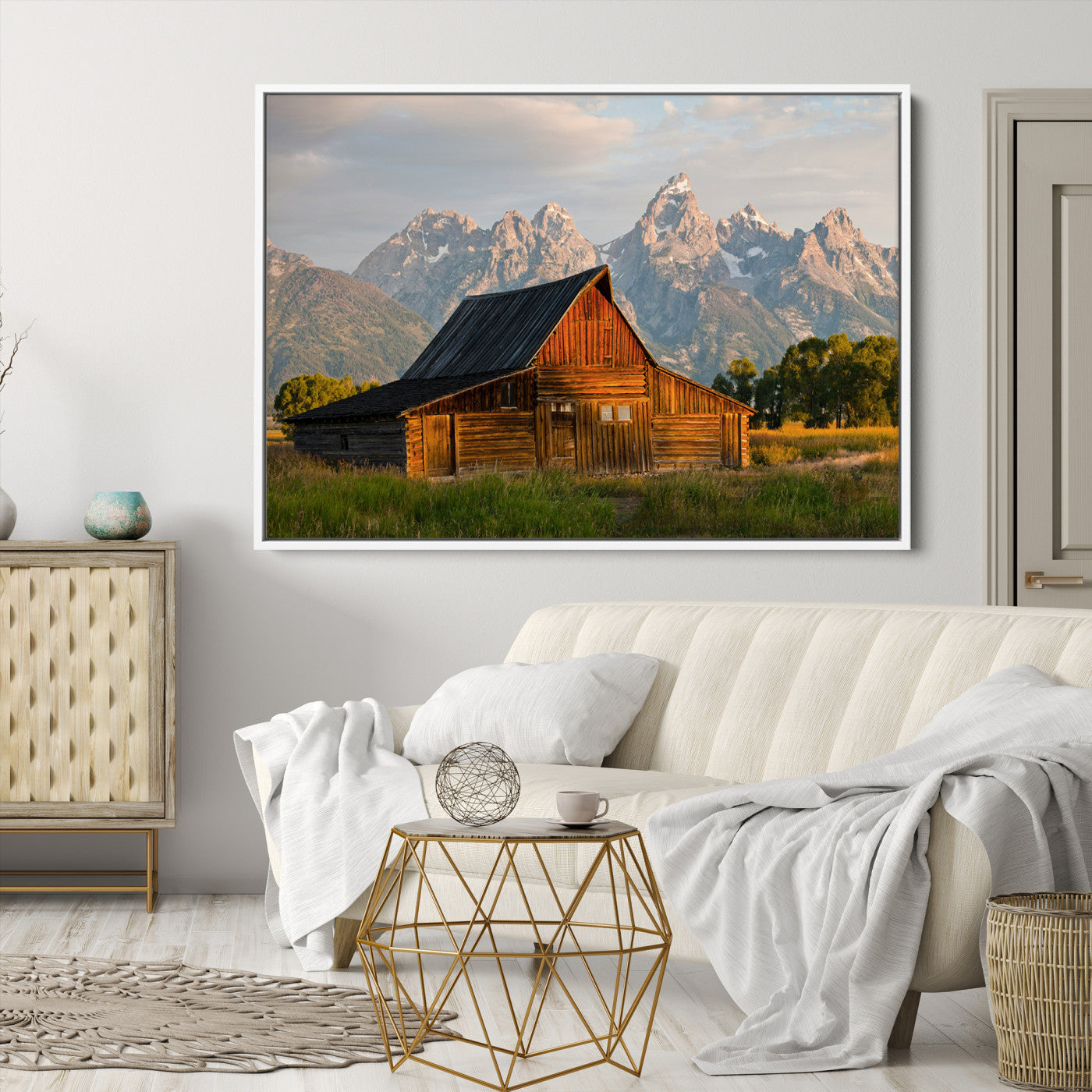 Rustic Barn Wall Art Canvas Print, Framed Western Landscape Art Picture Print, Farmhouse Style Perfect Rustic Farmhouse Decor Artwork