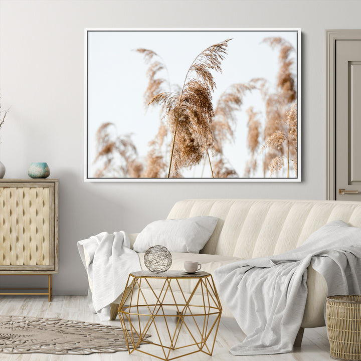 Pampas Grass Wall Art Canvas Print, Framed Neutral Tones Art Picture Print, Minimalist Nature Perfect Boho Decor Artwork