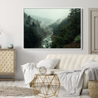 48497565-MGV-CV-36X24-Misty Forest Wall Art Canvas Print, Framed Foggy River Art Picture Print, Moody Landscape Perfect Wilderness Decor Artwork