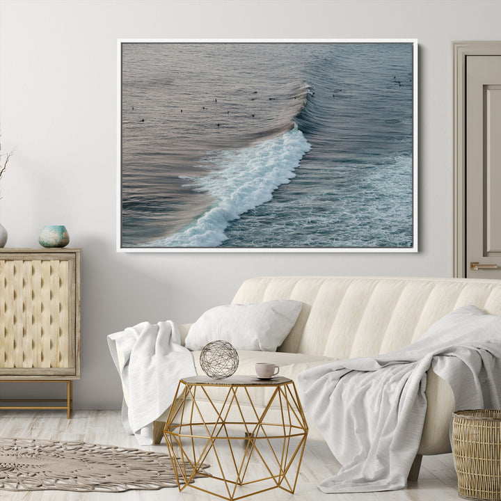 Ocean Waves Wall Art Canvas Print, Framed Coastal Serenity Art Picture Print, Surf Perfect Coastal Decor Artwork