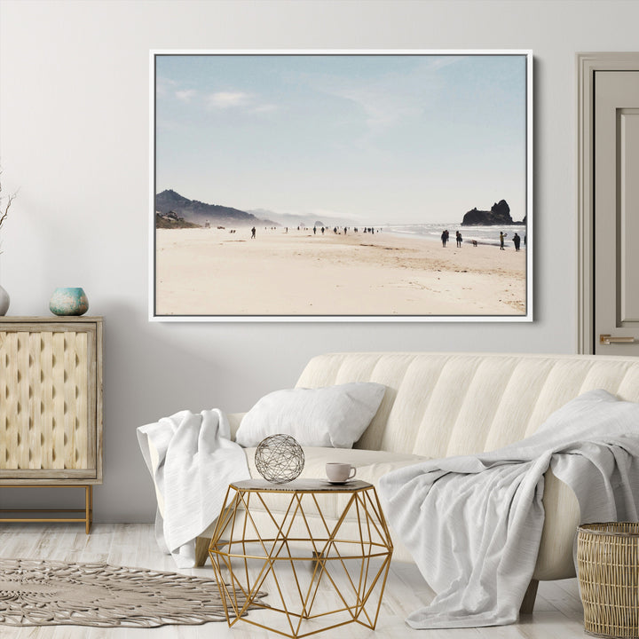 Minimalist Beach Wall Art Canvas Print, Framed Coastal Serenity Art Picture Print, Soft Sand Perfect Coastal Decor Artwork