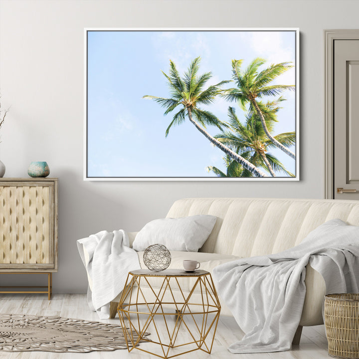 Palm Trees Wall Art Canvas Print, Framed Tropical Art Picture Print, Coastal Perfect Tropical Decor Artwork