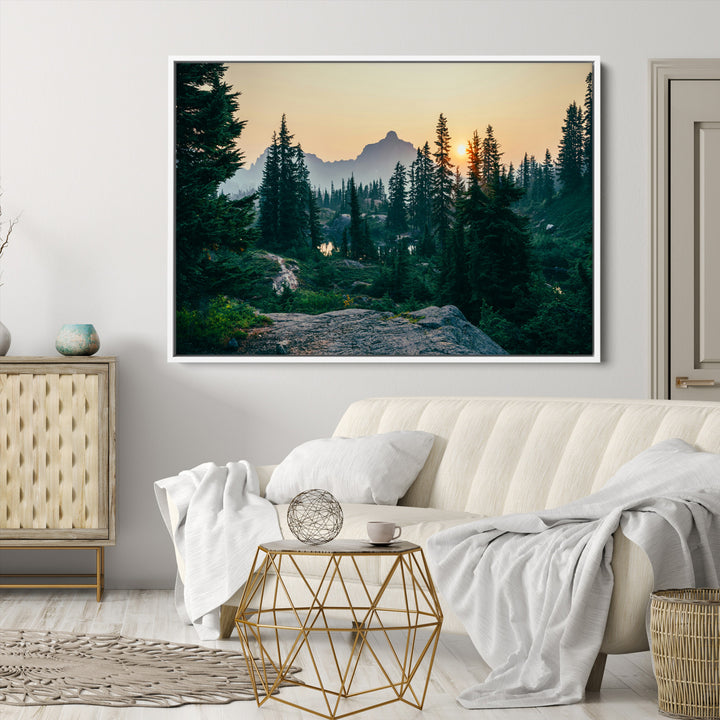 Mountain Wall Art Canvas Print, Framed Forest Serenity Art Picture Print, Mountain Perfect Rustic Decor Artwork