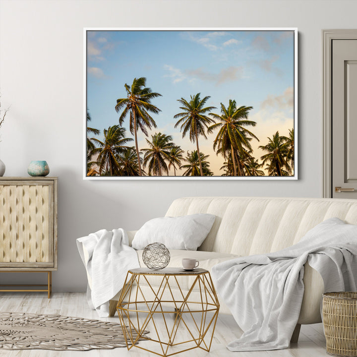 Palms Wall Art Canvas Print, Framed Tropical Art Picture Print, Coastal Perfect Coastal Decor Artwork