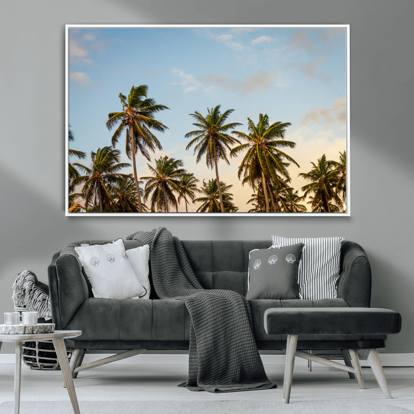 MGV-FC-36X24 - Palm Trees Wall Art Canvas Print, Framed Tropical Vibes Art Picture Print, Coastal Sunset Perfect Coastal Boho Decor Artwork