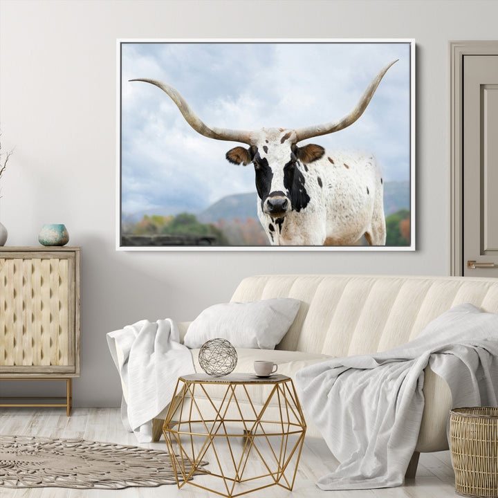 Texas Longhorn Wall Art Canvas Print, Framed Western Rustic Art Picture Print, Farmhouse Decor Perfect Farmhouse Decor Artwork