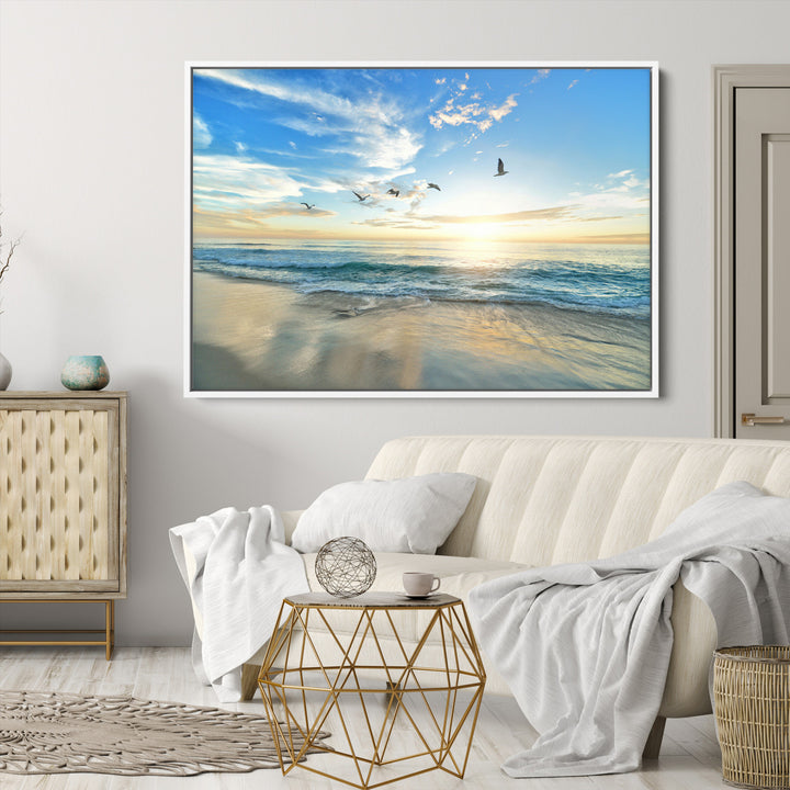Minimalist Seaside Morning Glow Art Canvas Print, Golden Reflections Perfect Coastal Minimalist Decor Artwork