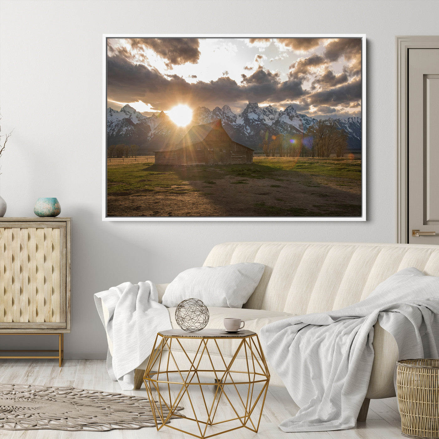 Snowy Peaks Wall Art Canvas Print, Framed Nature Escape Art Picture Print, Rustic Charm Perfect Rustic Western Decor Artwork