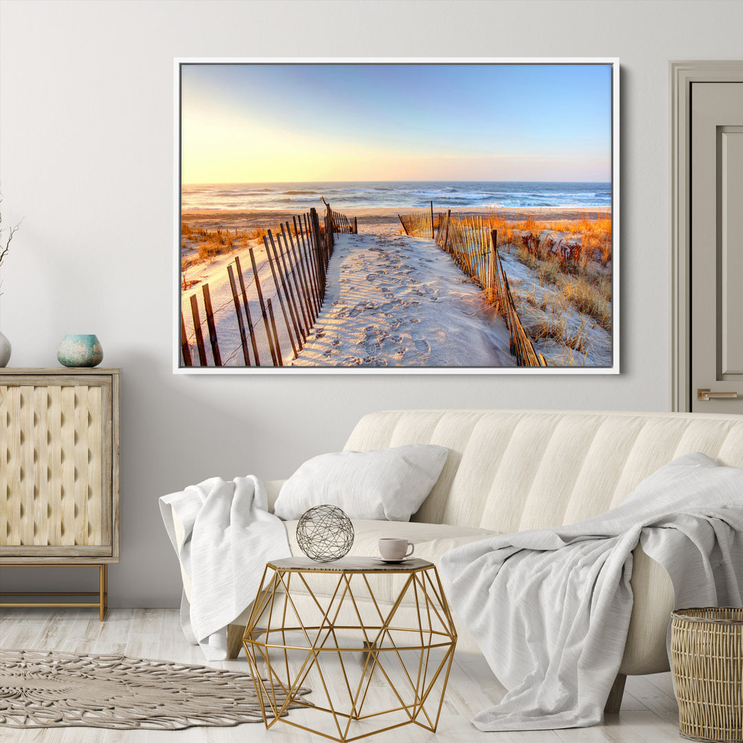 Ocean Sunset Wall Art Wall Art Canvas Print, Framed Nautical Photography Art Picture Print, Summer Beach House Decor Perfect Coastal