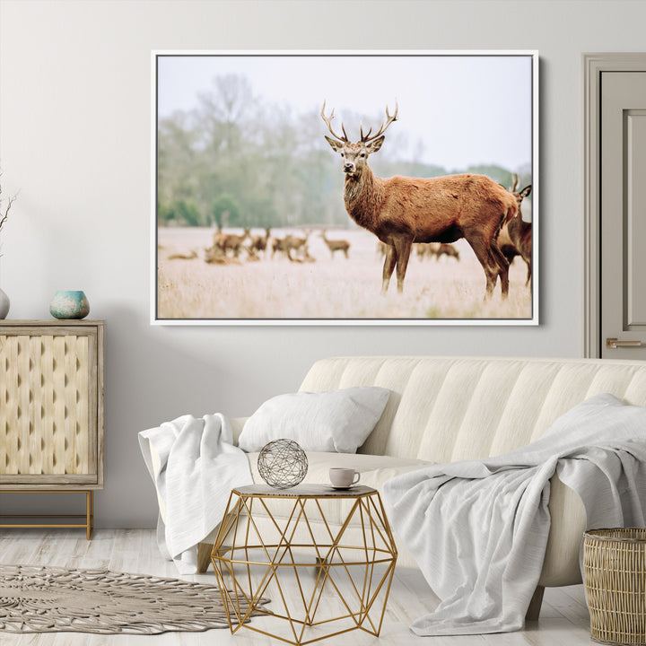 Rustic Nature Print Wall Art Canvas Print, Framed Deer Canvas Wall Art Art Picture Print, Nordic Animal Art Perfect Rustic Nature Decor