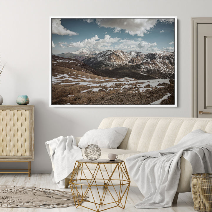 Mountain Landscape Wall Art Canvas Print, Framed Snowy Peaks Art Picture Print, Rugged Highlands Perfect Rustic Adventure Decor Artwork
