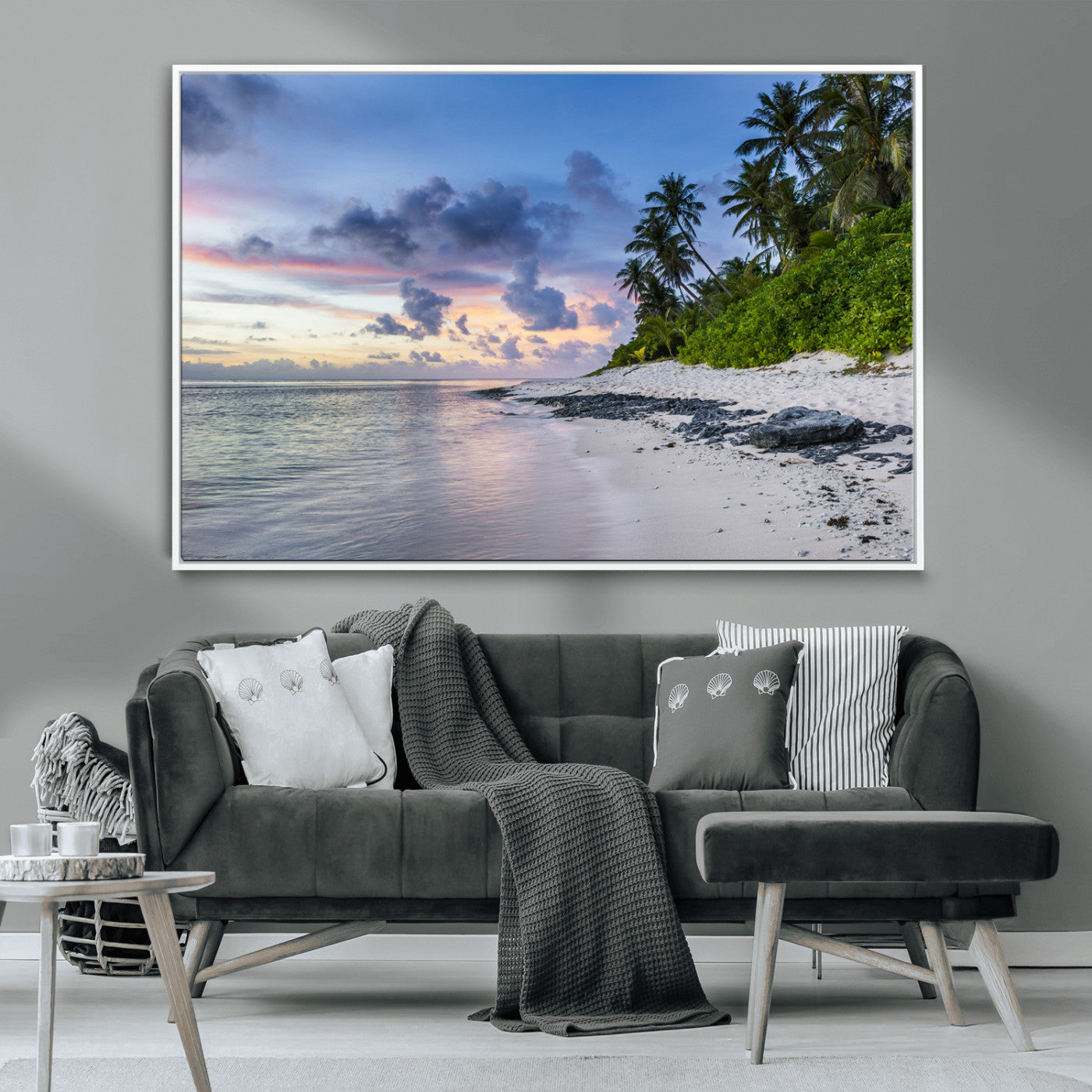 MGV-FC-36X24 - Tropical Beach Wall Art Canvas Print, Framed Sunset Glow Art Picture Print, Palm Tree Coast Perfect Tropical Coastal Decor Artwork