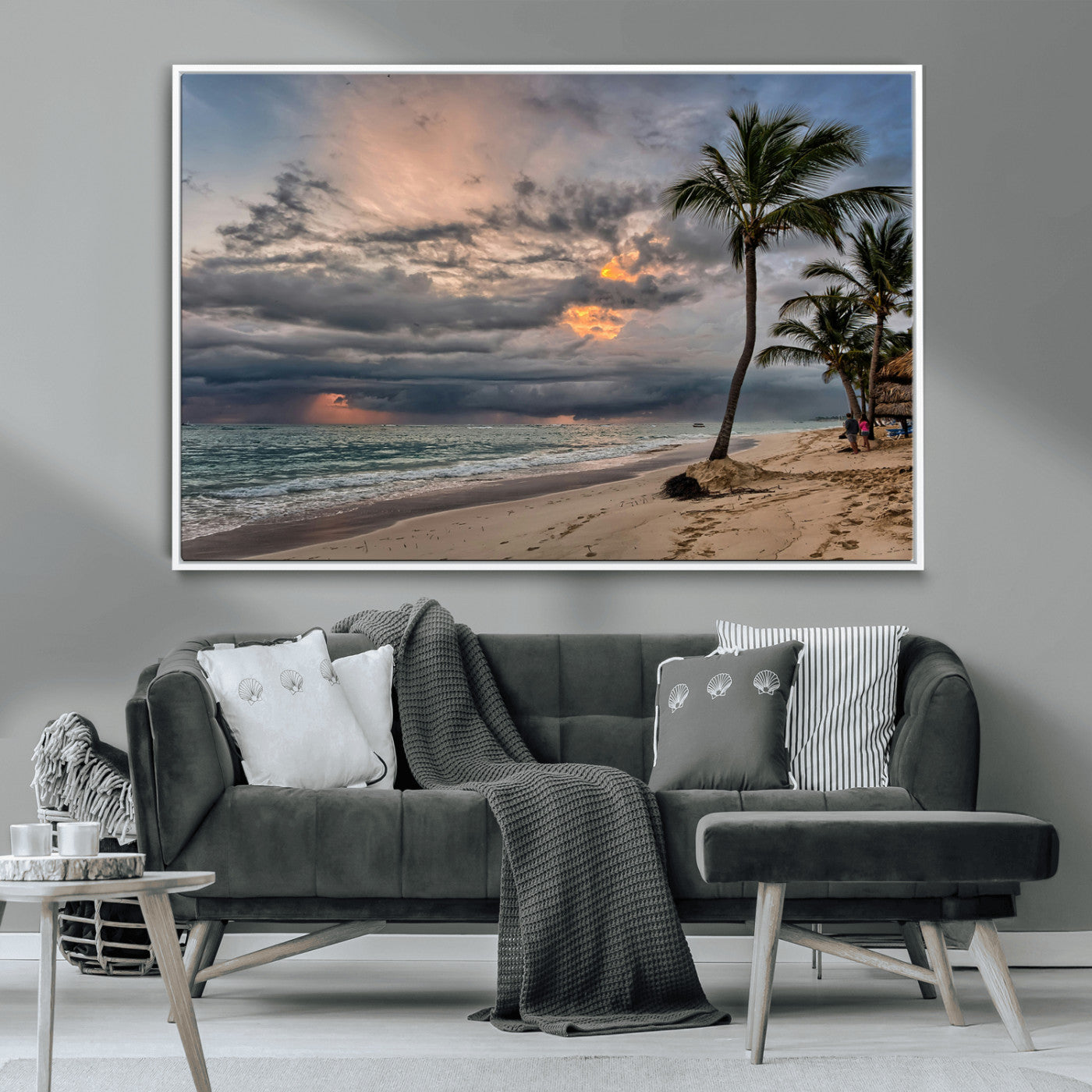 MGV-FC-36X24 - Tropical Storm Wall Art Canvas Print, Framed Moody Beach Art Picture Print, Dramatic Sky Perfect Tropical Coastal Decor Artwork