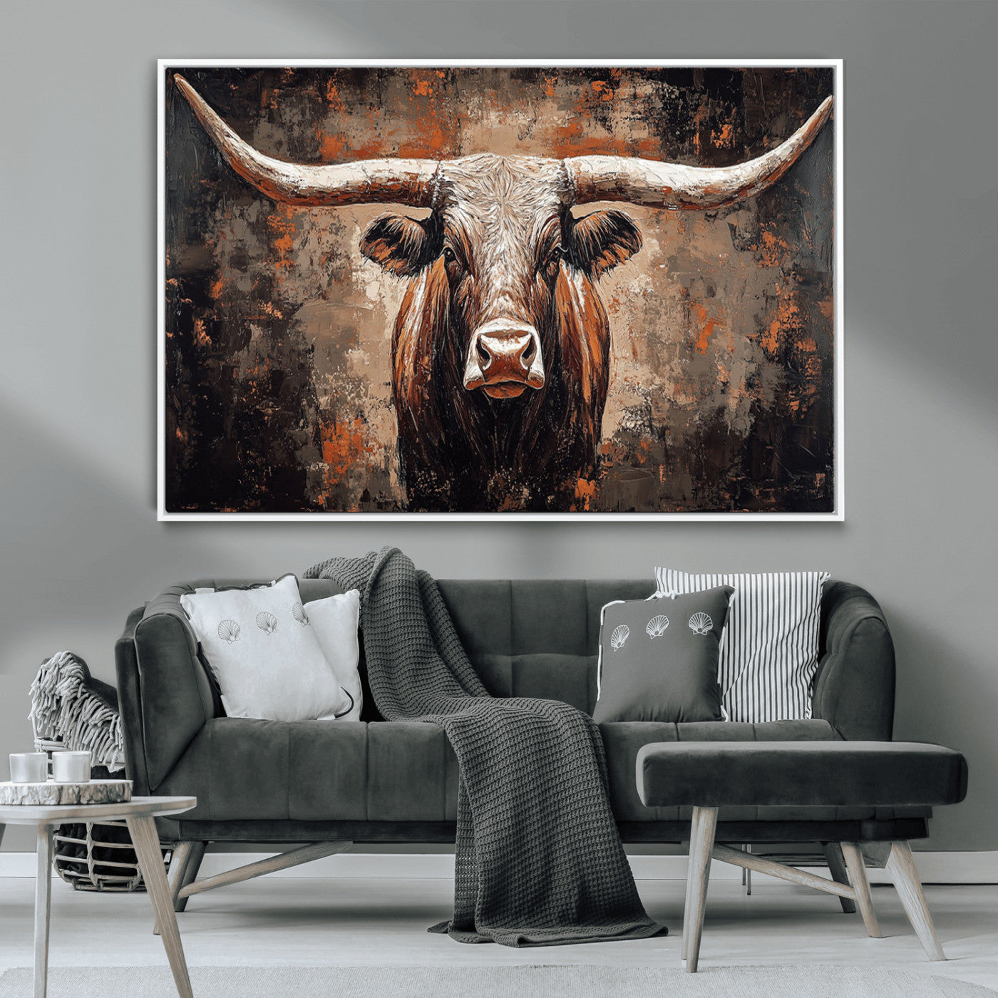 42732393-MGV-CV-36X24-Rustic Longhorn Bull Wall Art Canvas Print – Vintage Western Cattle Painting, Texas Steer Artwork for Ranch, Farmhouse or Cowboy Decor