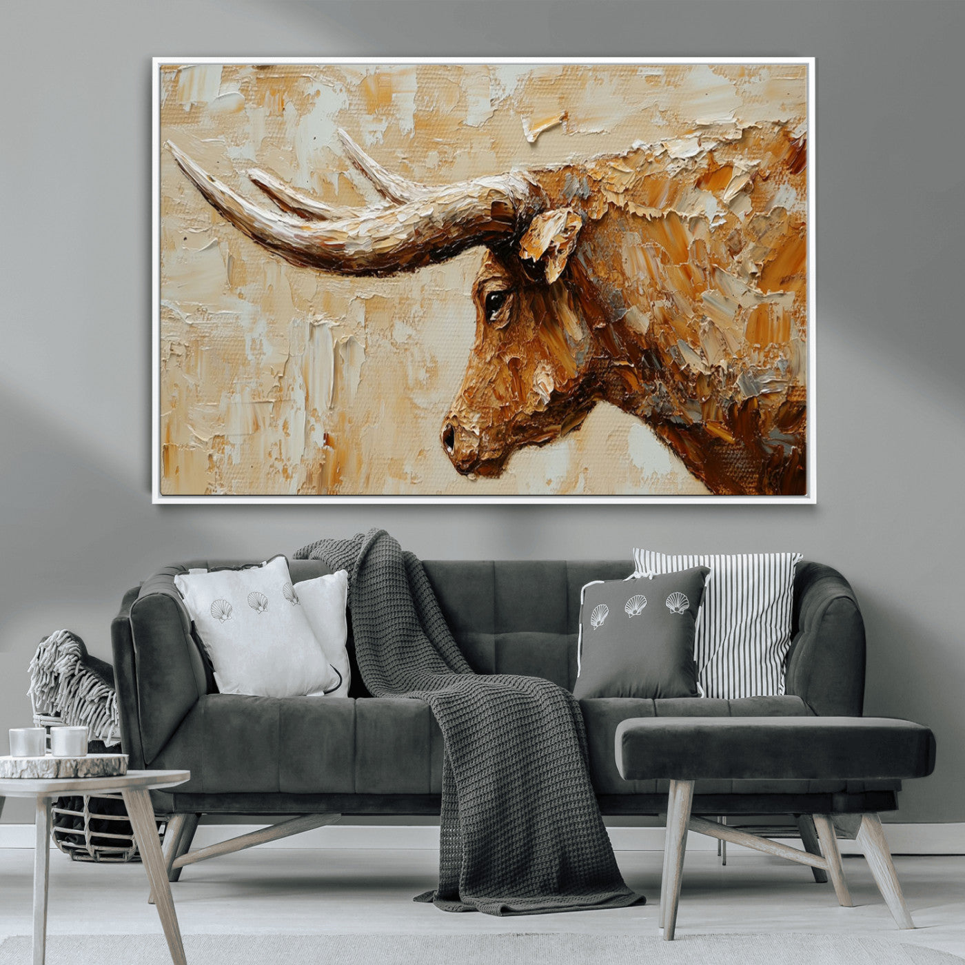 69611428-MGV-CV-36X24-Rustic Longhorn Bull Wall Art Canvas Print – Vintage Western Cattle Painting, Texas Steer Artwork for Ranch, Farmhouse or Cowboy Decor