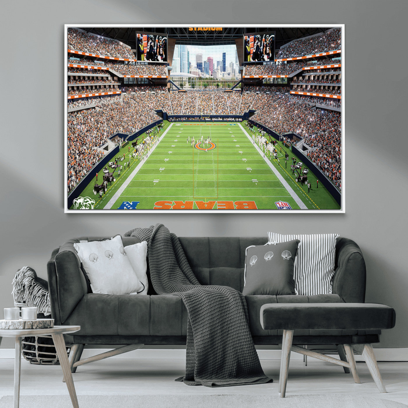76935553-MGV-CV-36X24-Chicago Bears Soldiers Field Wall Art Canvas Print – Framed Football Stadium Artwork for Sports Fans, Soldier Field Skyline Canvas Decor for Game Room or Man Cave