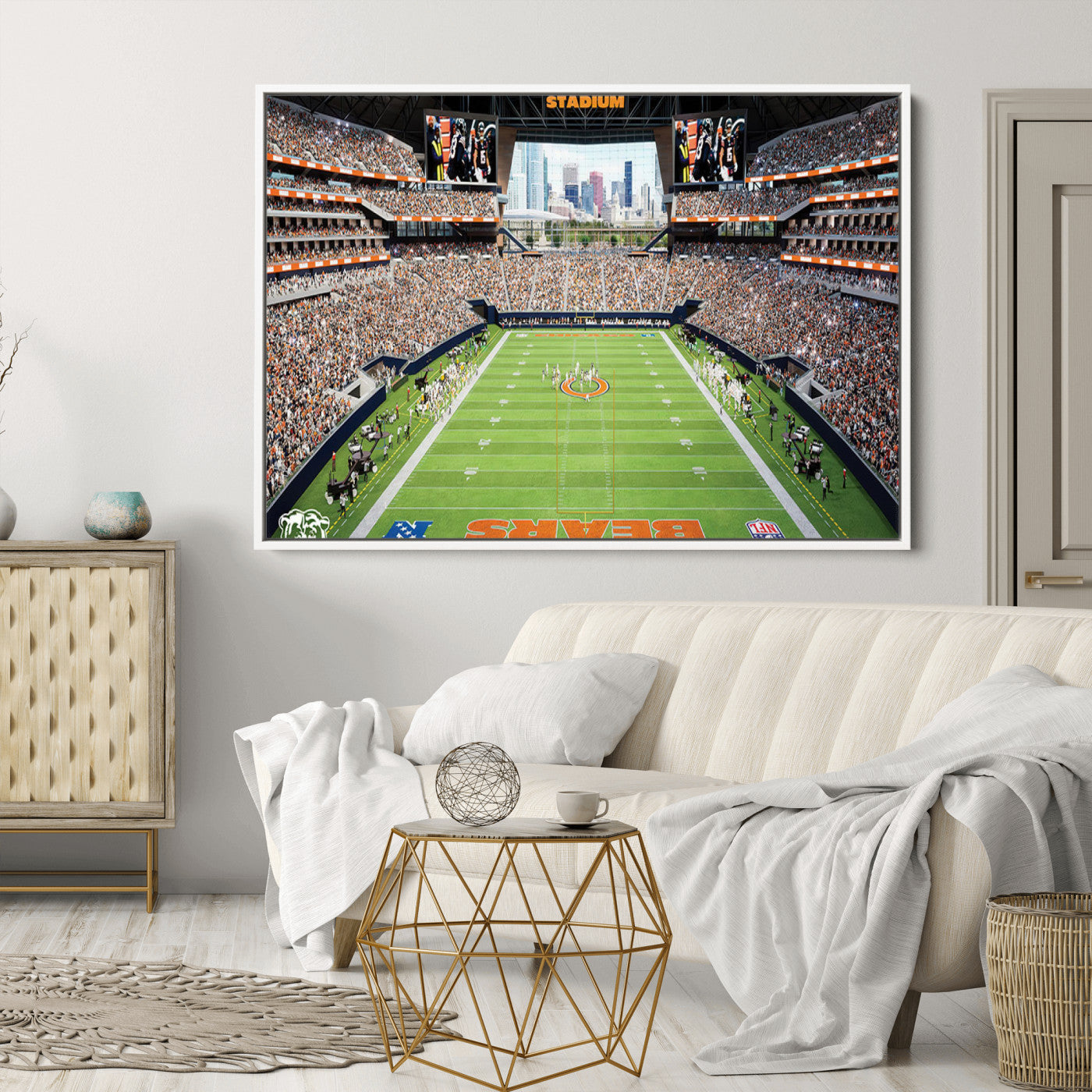 76935553-MGV-CV-36X24-Chicago Bears Soldiers Field Wall Art Canvas Print – Framed Football Stadium Artwork for Sports Fans, Soldier Field Skyline Canvas Decor for Game Room or Man Cave