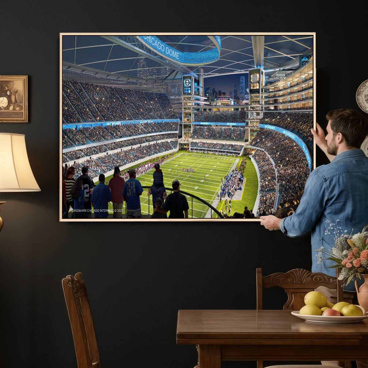 41816511-MGV-CV-36X24 - Chicago Dome Stadium Wall Art Canvas Print, Framed Modern Decor