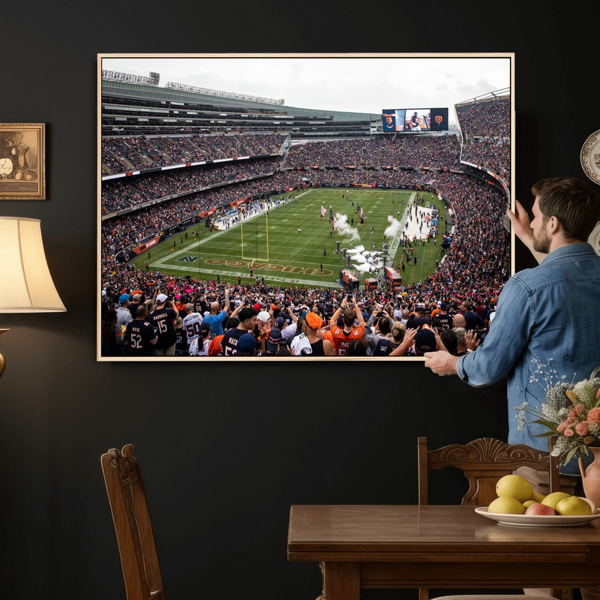 18347149-MGV-CV-36X24 - Chicago Bears Soldier Field Wall Art Canvas Print – Framed Football Stadium Artwork Team Spirit for home, office