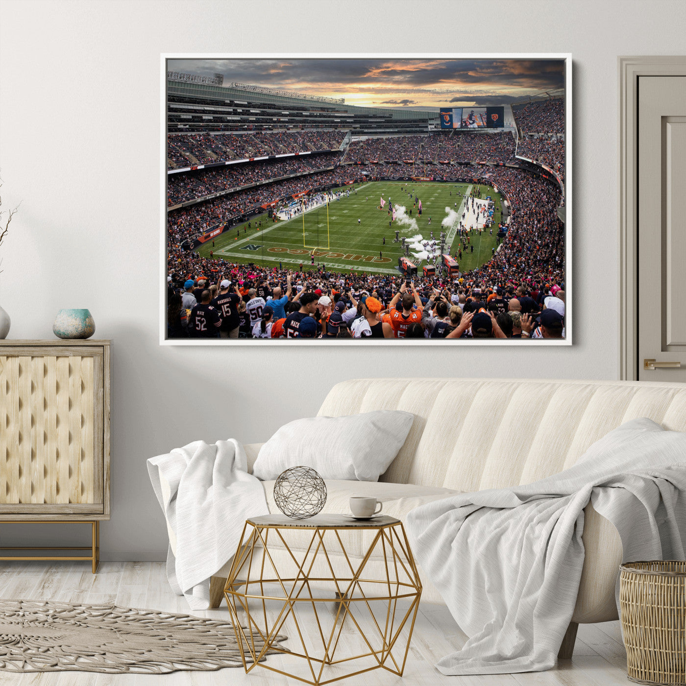 87578930-MGV-CV-36X24-Chicago Bears Soldiers Field Wall Art Canvas Print – Framed Football Stadium Artwork for Sports Fans, Soldier Field Skyline Canvas Decor for Game Room or Man Cave