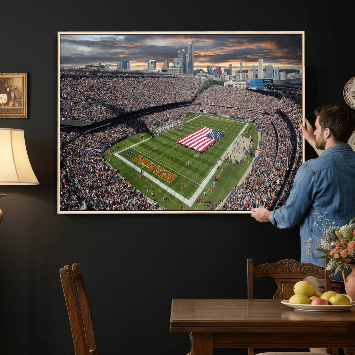 98106777-PAN-FL-20X10 - Chicago Bears Soldiers Field Wall Art Canvas Print, Extra Large Game Room Wall Decor