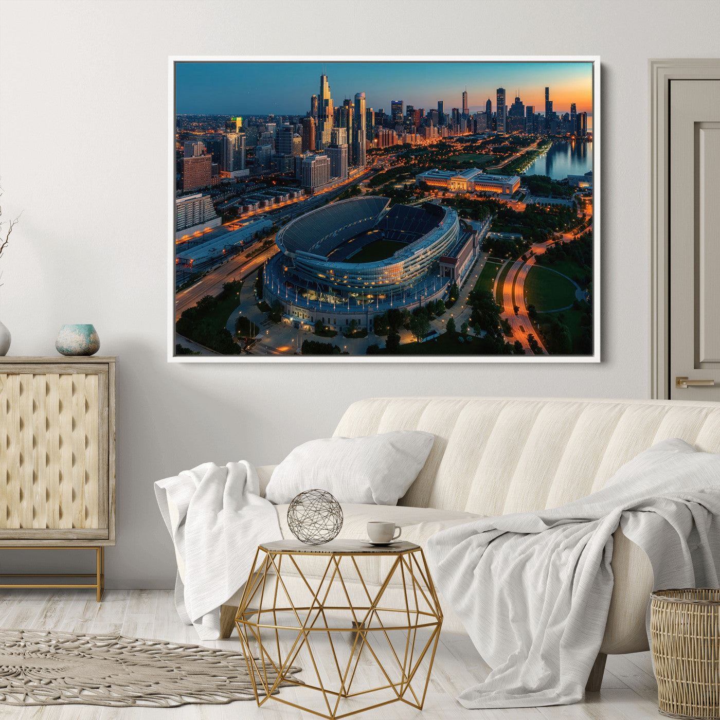 36690345-MGV-CV-36X24-Chicago Bears Soldiers Field Wall Art Canvas Print – Framed Football Stadium Artwork for Sports Fans, Soldier Field Skyline Canvas Decor for Game Room or Man Cave