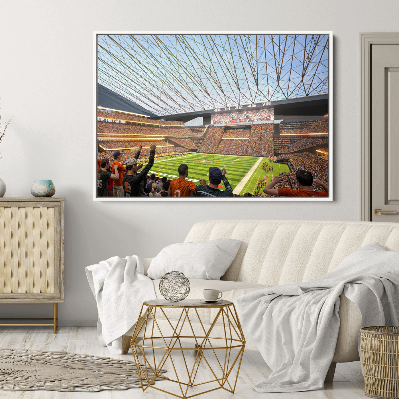81960112-MGV-CV-36X24-Cleveland Browns Stadium Wall Art Canvas Print – Framed Football Artwork Featuring Cleveland Skyline and Browns Stadium, Perfect for Man Cave or Game Room Decor