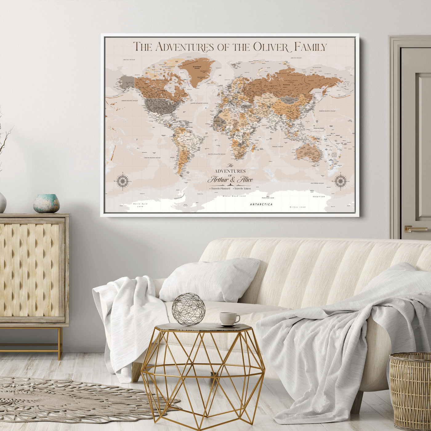 43101120-MGV-CV-36X24-World Travel Map with Pins – Push Pin Maps of Where I've Been, Framed Wall Map for Travel Memories, Old Style Decorative World Map - H10