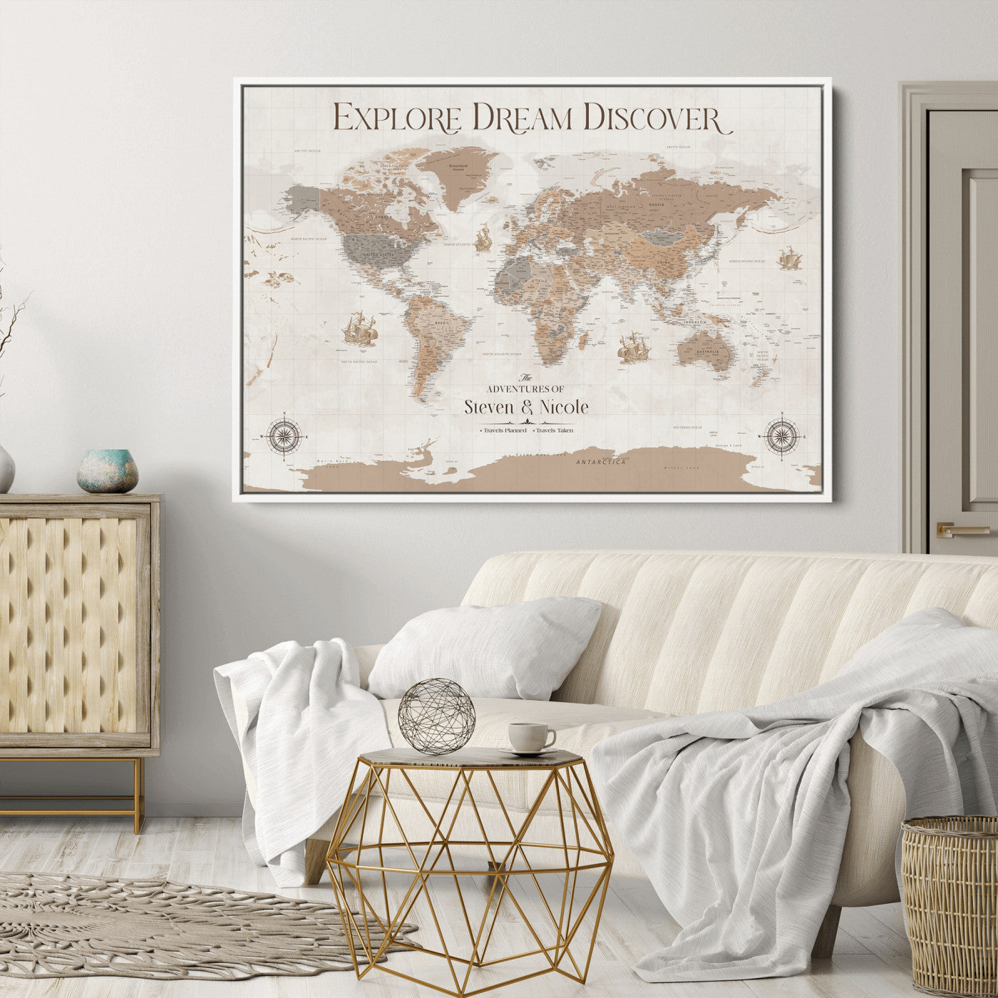 95738134-MGV-CV-36X24-Custom Push Pin World Map Wall Canvas Print – Personalized Travel Tracker with Pins – Framed Large Multi-Size Canvas for Home Office Decor