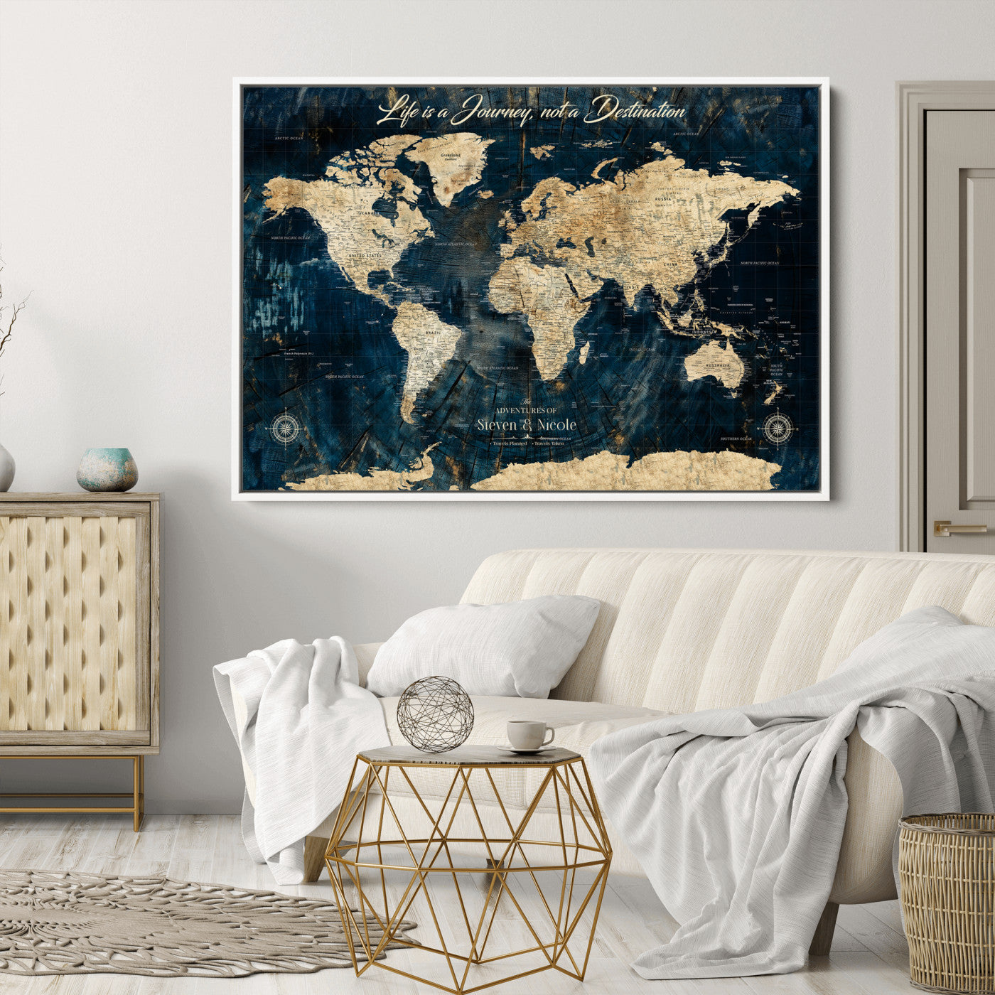 23551206-MGV-CV-36X24-Custom Push Pin World Map Wall Canvas Print – Personalized Travel Tracker with Pins – Framed Large Multi-Size Canvas for Home Office Decor