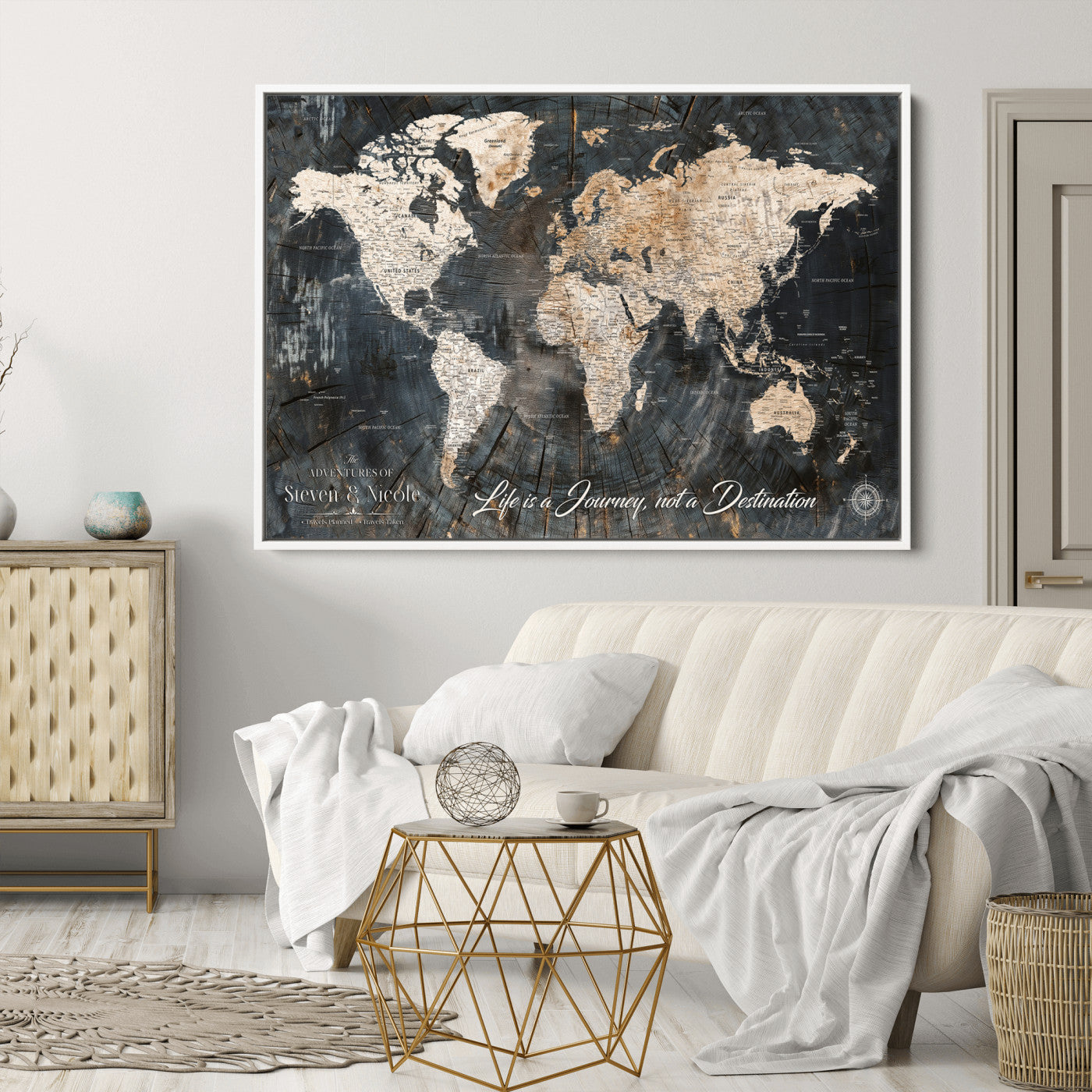 13001721-MGV-CV-36X24-Custom Push Pin World Map Wall Canvas Print – Personalized Travel Tracker with Pins – Framed Large Multi-Size Canvas for Home Office Decor