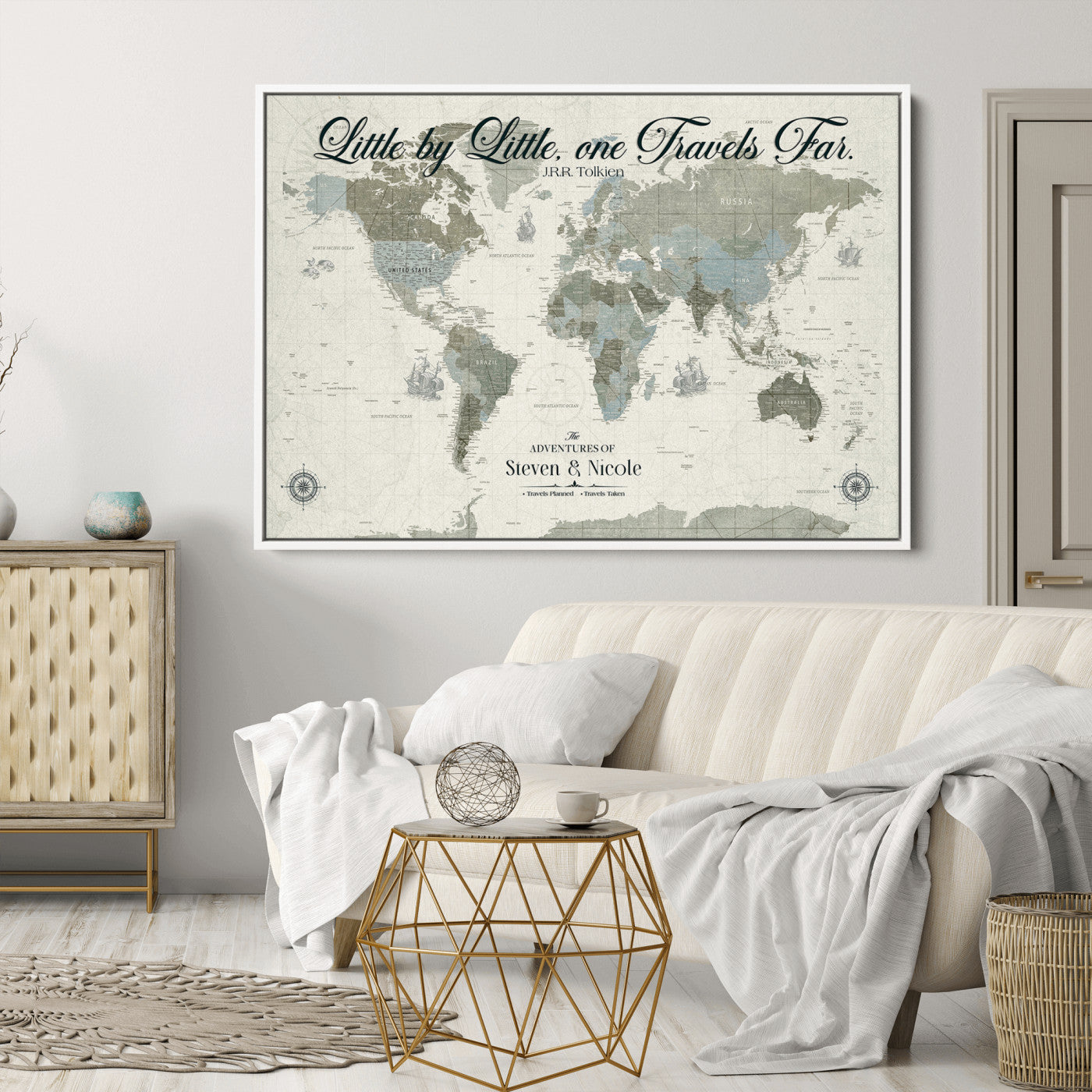 72081300-MGV-CV-36X24-Custom Push Pin World Map Wall Canvas Print – Personalized Travel Tracker with Pins – Framed Large Multi-Size Canvas for Home Office Decor
